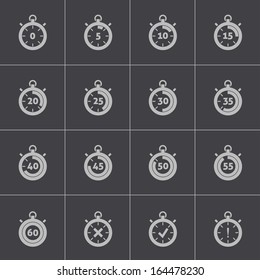 Vector black stopwatch icons set