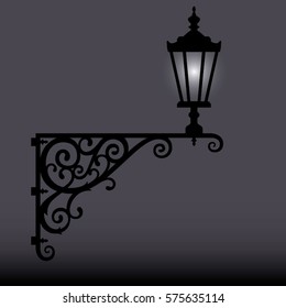 Vector black street wall lantern silhouette on grey background