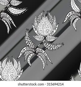 vector black stripes gradient abstract floral pattern, monochrome, grey background