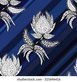 vector black stripes gradient abstract floral pattern, blue background