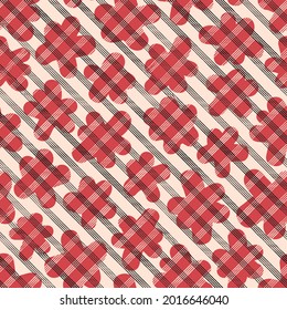 Vector black stripes red floral seamless pattern