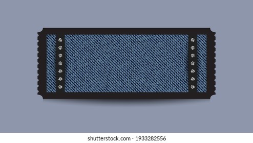 Vector black stub ticket with blue denim background and silver sequins.