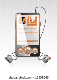 Vector black stylish player with modern orange interface on aluminum texture