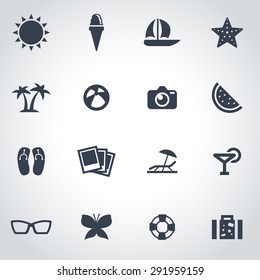 Vector black summer  icon set on grey background