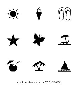 Vector black summer icons set white background