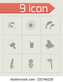 Vector black summer icons set on grey background
