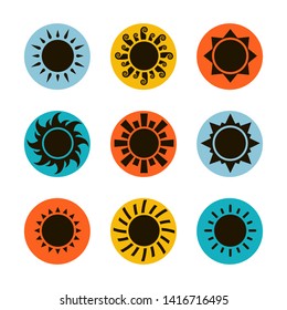 Vector black sun icon set isolated on a background  