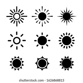 Vector black sun icons set on white background