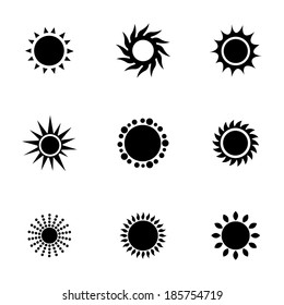 Vector black sun icons set on white background