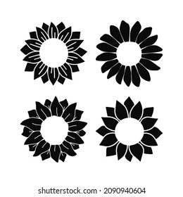 Vector black sunflower clipart. Hand drawn silhouette sunflower illustration. Summer flower isolated on white background. Wildflower poster, t shirt print, floral sticker, farmhouse decor.