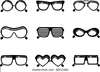 vector black sunglasses icons set on white background