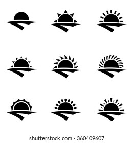 Vector black sunrise icon set.