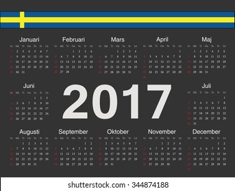 Vector black Swedish circle calendar 2017. Week starts from Sunday.