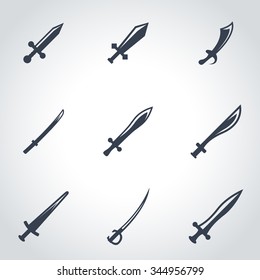 Vector black sword icon set.