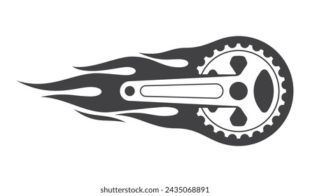 Vector black symbol burning bicycle crank. Isolated on white background