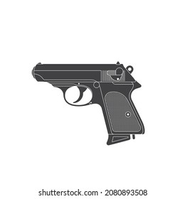 Símbolo vectorial negro de pistola clásica. Aislado sobre fondo blanco.