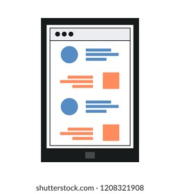 Vector black tablet digital screen with media icons, chat messages bubbles. Online social communication and network icon, messenger design template. Isolated illustration.