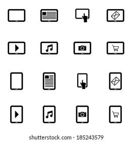 Vector black tablet icons set on white background.