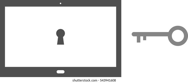 Vector black tablet with keyhole and grey key