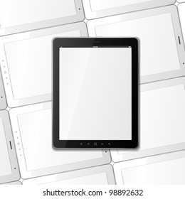 Vector black tablet on background for few white tablets. EPS10. Used effect transparent layers of shadow from black frame