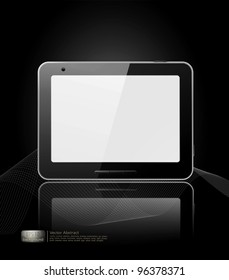 vector black tablet pad with a white screen and a reflection on a black background.