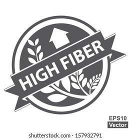 Vector : Black Tag, Sticker, Label or Badge For Healthy Product or Product Information Present By High Fiber Ribbon With Crop, Cereal or Grain Sign Isolated on White Background 