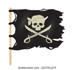 Vektorschwarz zertäfelte Piratenflagge mit Schädel und Kreuzknochen Symbol. Einzeln auf weißem Hintergrund