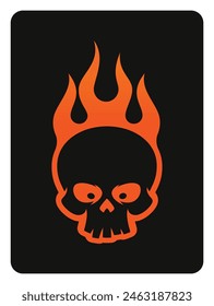 Vector black tattoo circle icon sign in fire skull. Isolated on black background