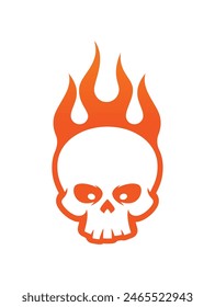 Vector negro tatuaje icono Iniciar sesión de fuego cráneo. Aislado sobre fondo blanco