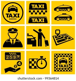 Vector black taxi service icons set.