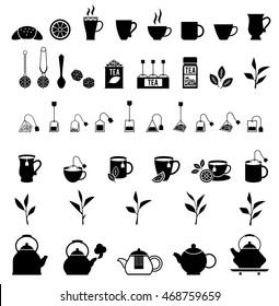 Vector black tea icons set. Tea ceremony vector concept illustration. Isolated on white background.