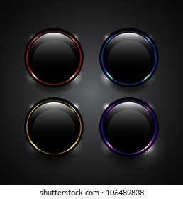 Vector black technology buttons with glowing elements