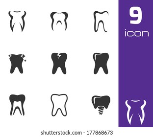 Vector black teeth icons set on white background. 