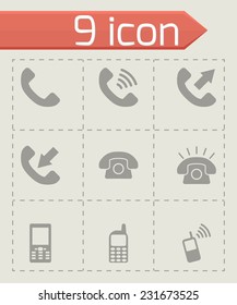 Vector black telephone icon set on grey background