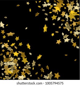 Vector black template with gold stars.  Illustration of flying shiny stars. Decorative element. Bright design pattern. Suitable for your design, cards, invitations, gift, vip.