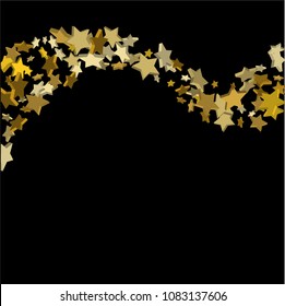 Vector black template with gold stars.  Illustration of flying shiny stars. Decorative element. Bright design pattern. Suitable for your design, cards, invitations, gift, vip.