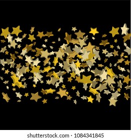 Vector black template with gold stars.  Illustration of flying shiny stars. Decorative element. Bright design pattern. Suitable for your design, cards, invitations, gift, vip.