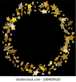Vector black template with gold stars.  Illustration of flying shiny stars. Decorative element. Bright design pattern. Suitable for your design, cards, invitations, gift, vip.