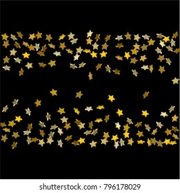Vector black template with gold stars.  Illustration of flying shiny stars. Decorative element. Bright design pattern. Suitable for your design, cards, invitations, gift, vip.