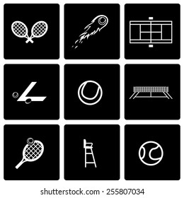 Vector black tennis icon set on black background