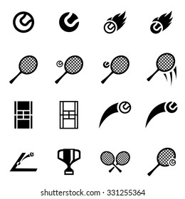 Vector black tennis icon set. 