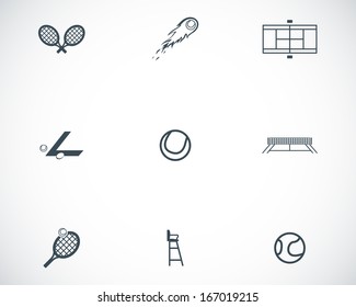 Vector black tennis icons set on white background