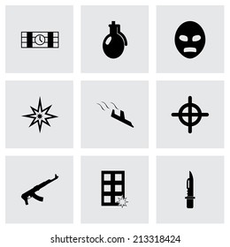 Vector black terrorism icons set on grey background