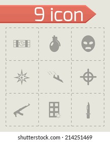 Vector black terrorism icons set on grey background