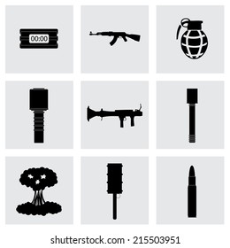 Vector black terrorism icons set on grey background