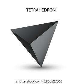 Vector black tetrahedron with gradients for game, icon, package design, logo, mobile, ui, web.  One of regular polyhedra isolated on white background. Minimalist style. Platonic solid.