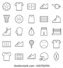 Vector black thin line sport icons set isolated on white background