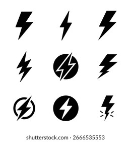 Vector Black Thunderbolts Icon Collection