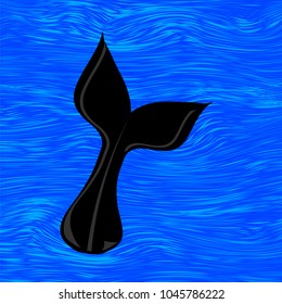 Vector Black Tile of Sea Whale on Blue Water Background