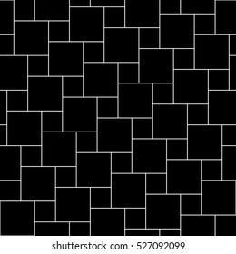 Vector black tiles seamless pattern, square grid textile print, abstract texture for fashion design